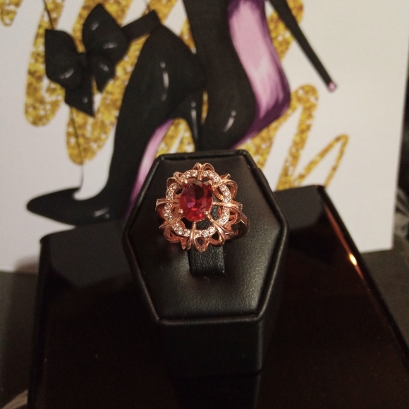 Ruby Diamond Baguette 18k Rose Gold Ring - Picture 3 of 8